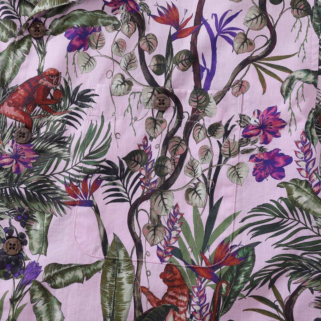 Men's Tropical Rainforest Print Cotton Camp Collar Shirt