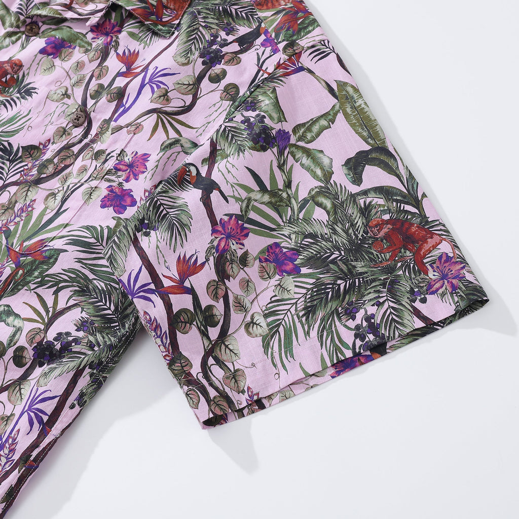 Men's Tropical Rainforest Print Cotton Camp Collar Shirt