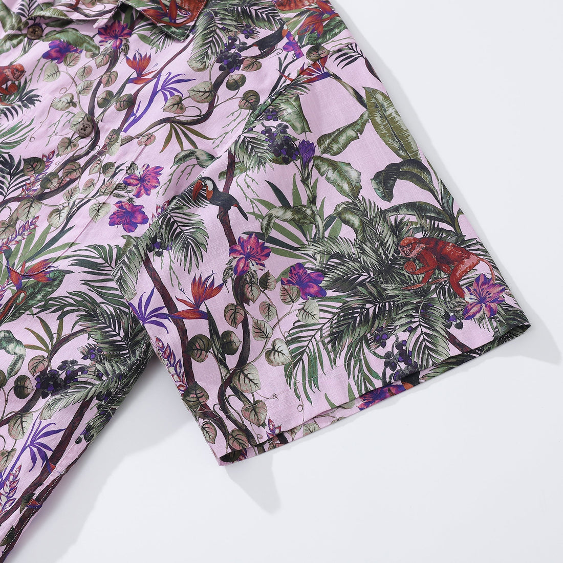Men's Tropical Rainforest Print Cotton Camp Collar Shirt