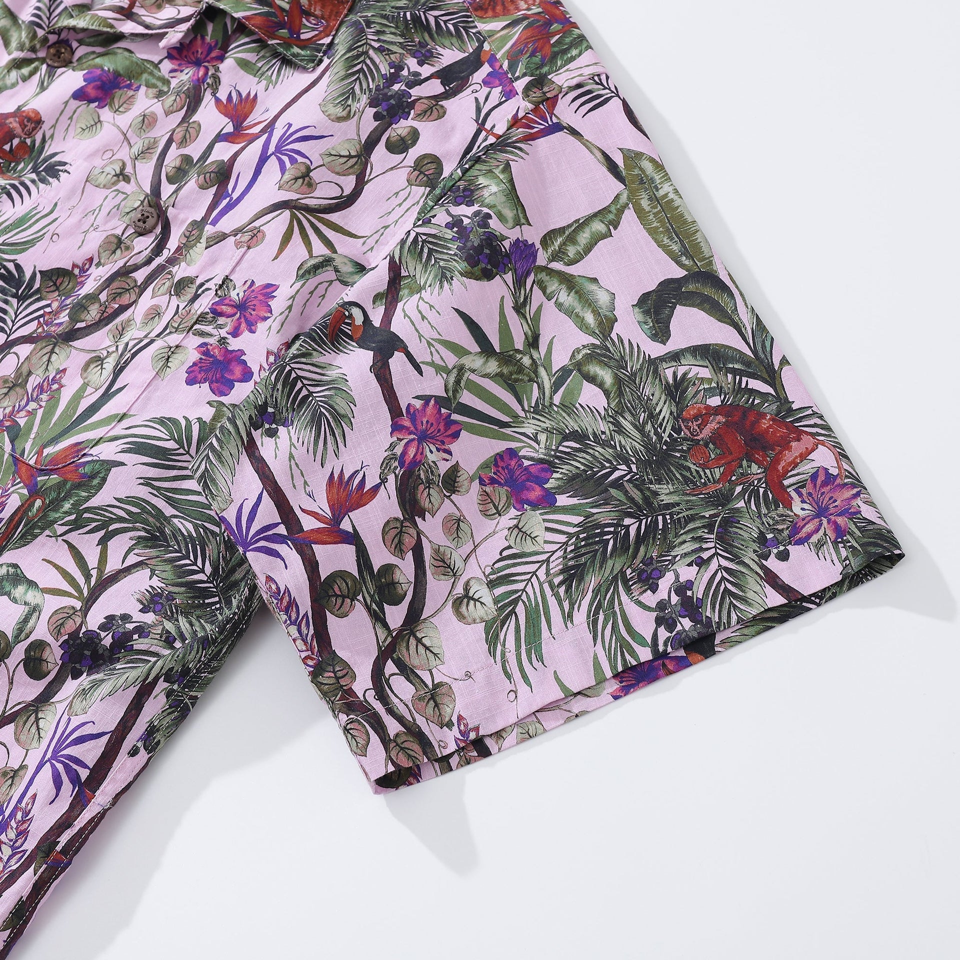 Men's Tropical Rainforest Print Cotton Camp Collar Shirt