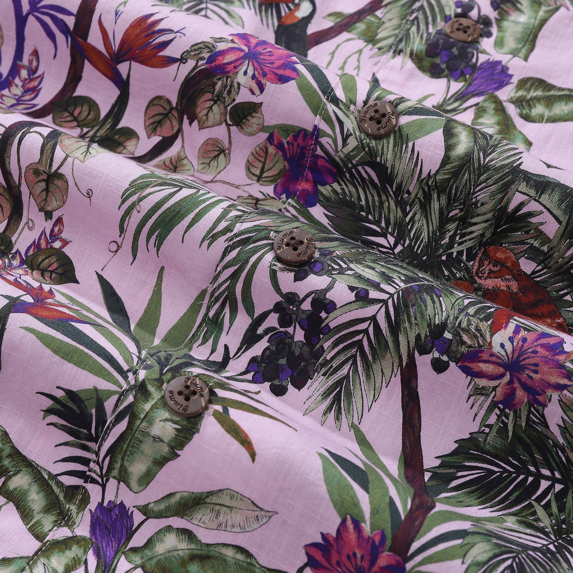 Men's Tropical Rainforest Print Cotton Camp Collar Shirt