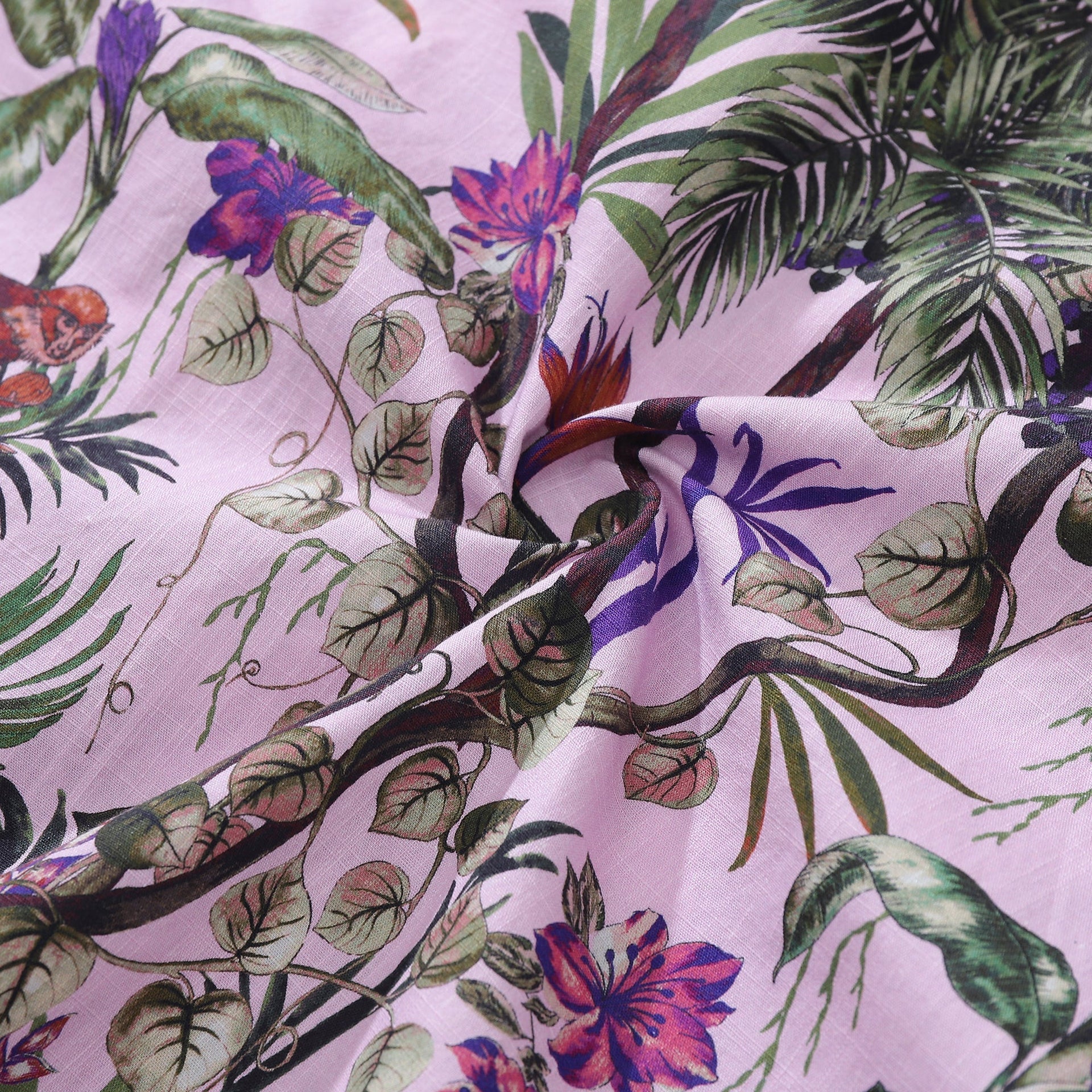 Men's Tropical Rainforest Print Cotton Camp Collar Shirt
