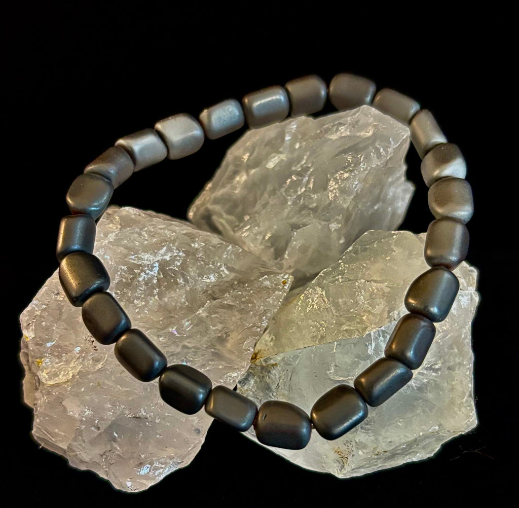 Hematite Bead Bracelet – Gunmetal, Gold & Silver (Medium–Large Wrists)