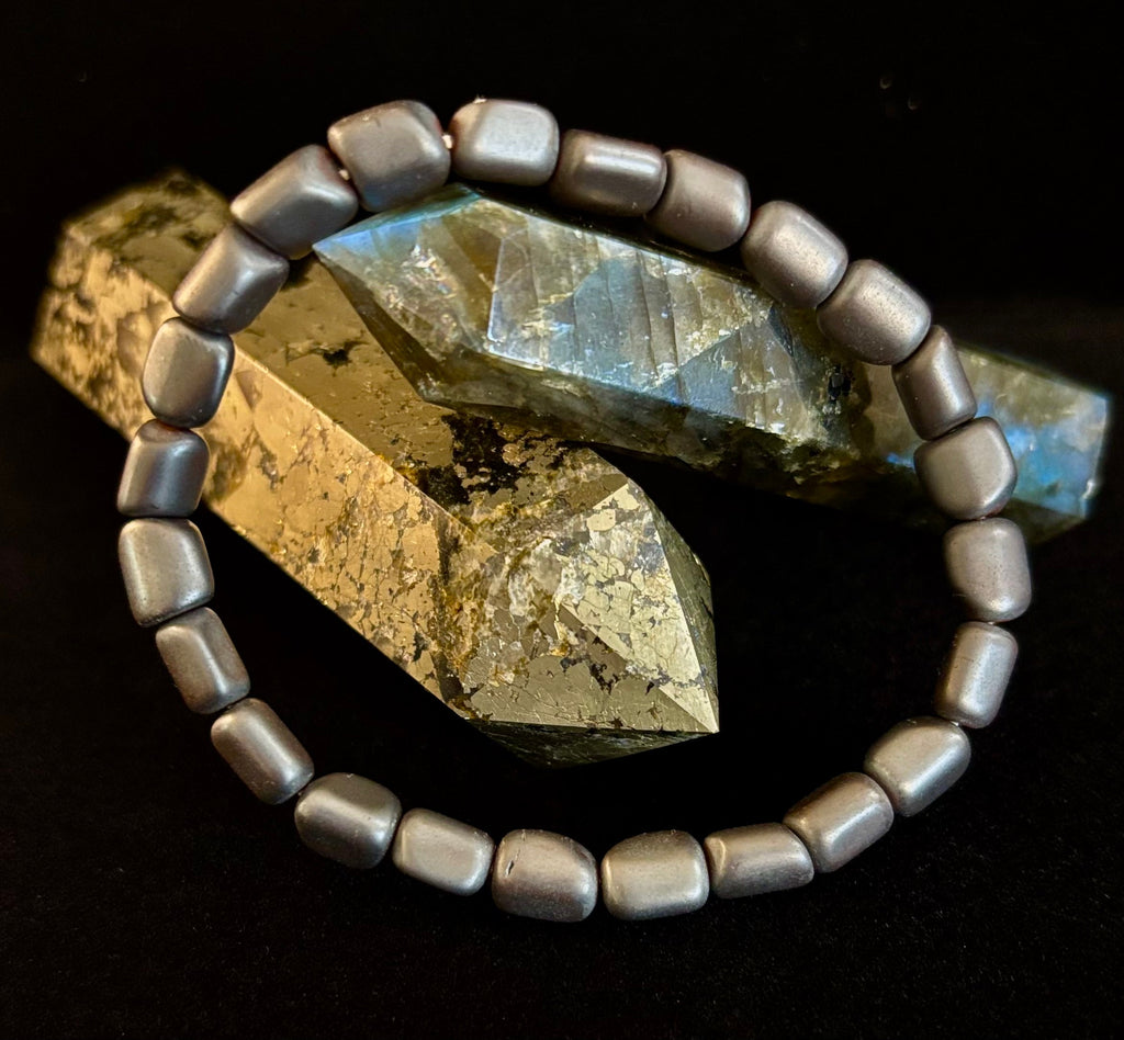 Hematite Bead Bracelet – Gunmetal, Gold & Silver (Medium–Large Wrists)