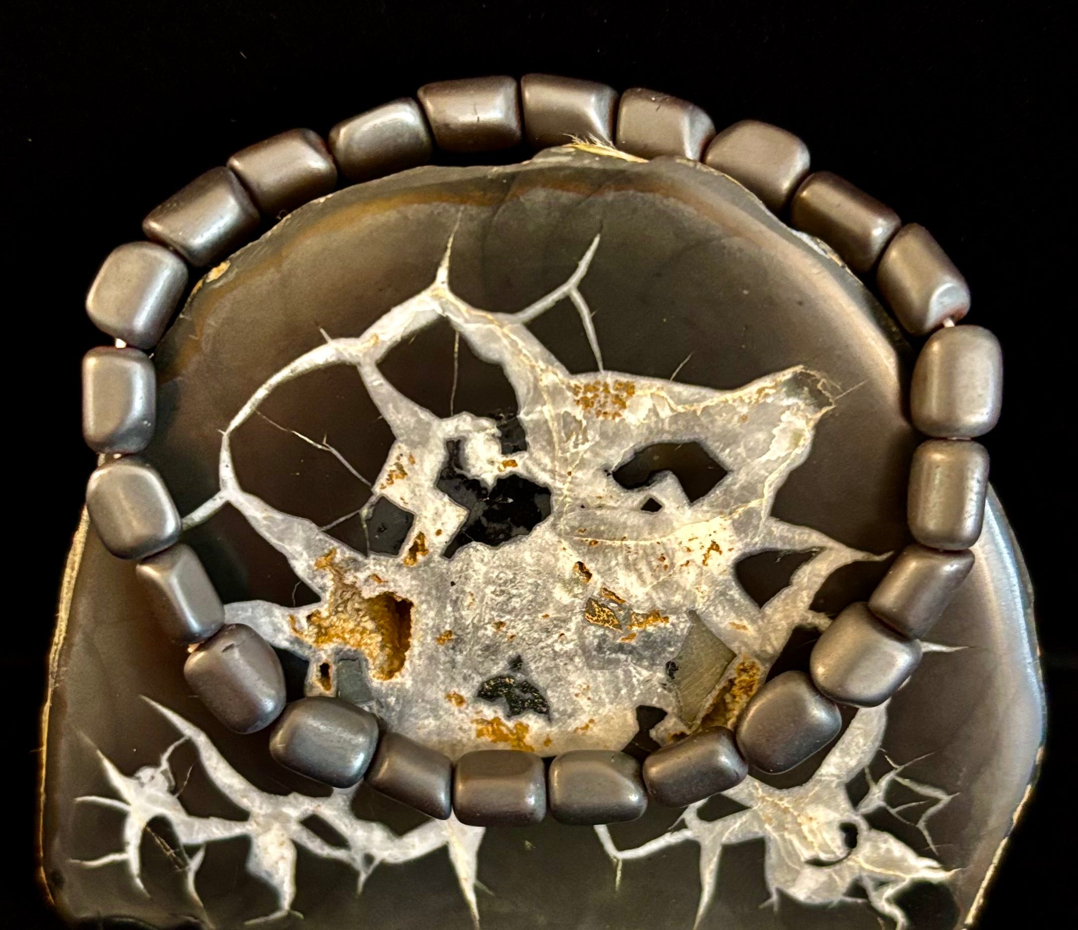 Hematite Bead Bracelet – Gunmetal, Gold & Silver (Medium–Large Wrists)