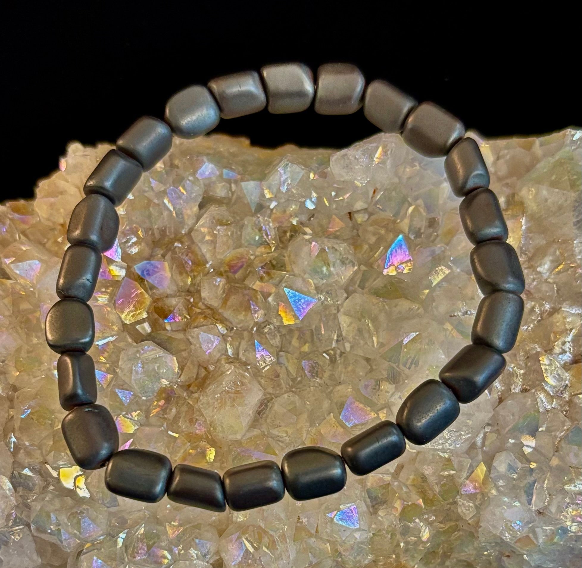 Hematite Bead Bracelet – Gunmetal, Gold & Silver (Medium–Large Wrists)