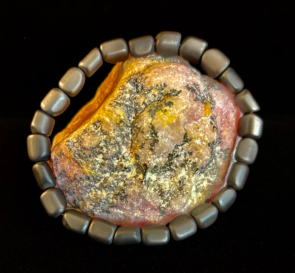 Hematite Bead Bracelet – Gunmetal, Gold & Silver (Medium–Large Wrists)