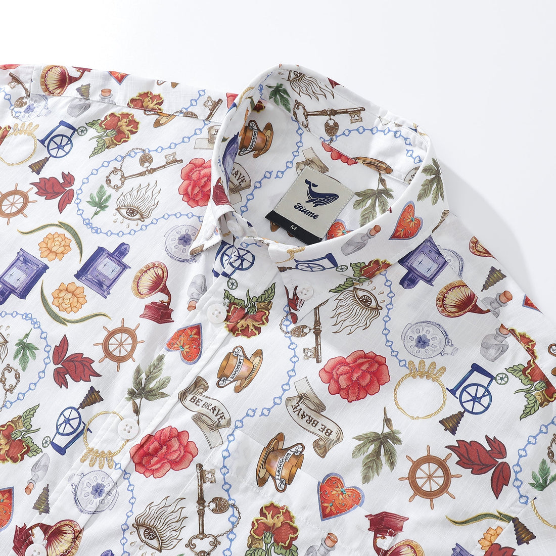 Men's Vintage Bohemian Grocery Print Hawaiian Shirt White Cotton