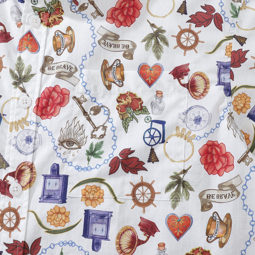 Men's Vintage Bohemian Grocery Print Hawaiian Shirt White Cotton