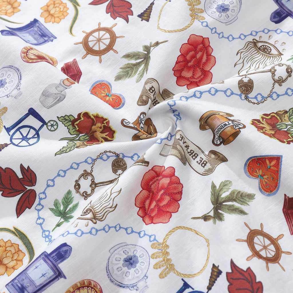 Men's Vintage Bohemian Grocery Print Hawaiian Shirt White Cotton