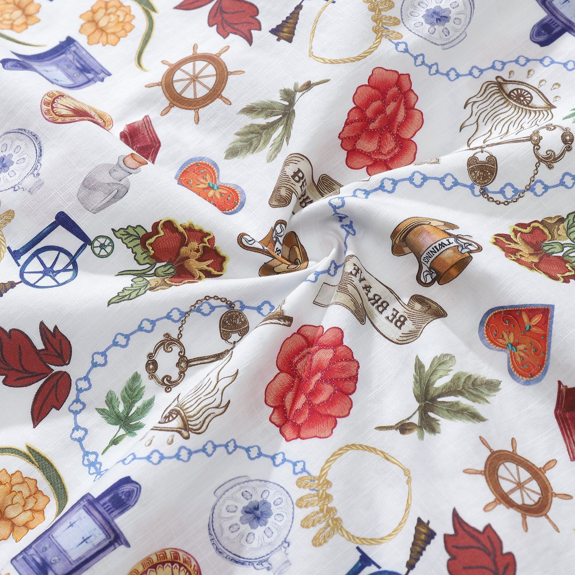 Men's Vintage Bohemian Grocery Print Hawaiian Shirt White Cotton