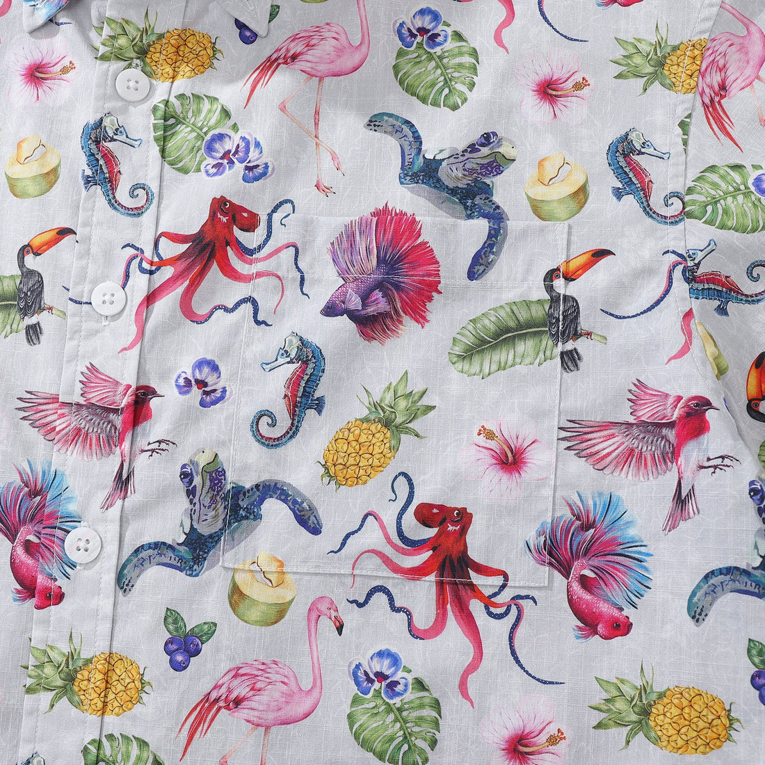 Tropical Symphony Print Men's Cotton Short Sleeve Aloha Shirt