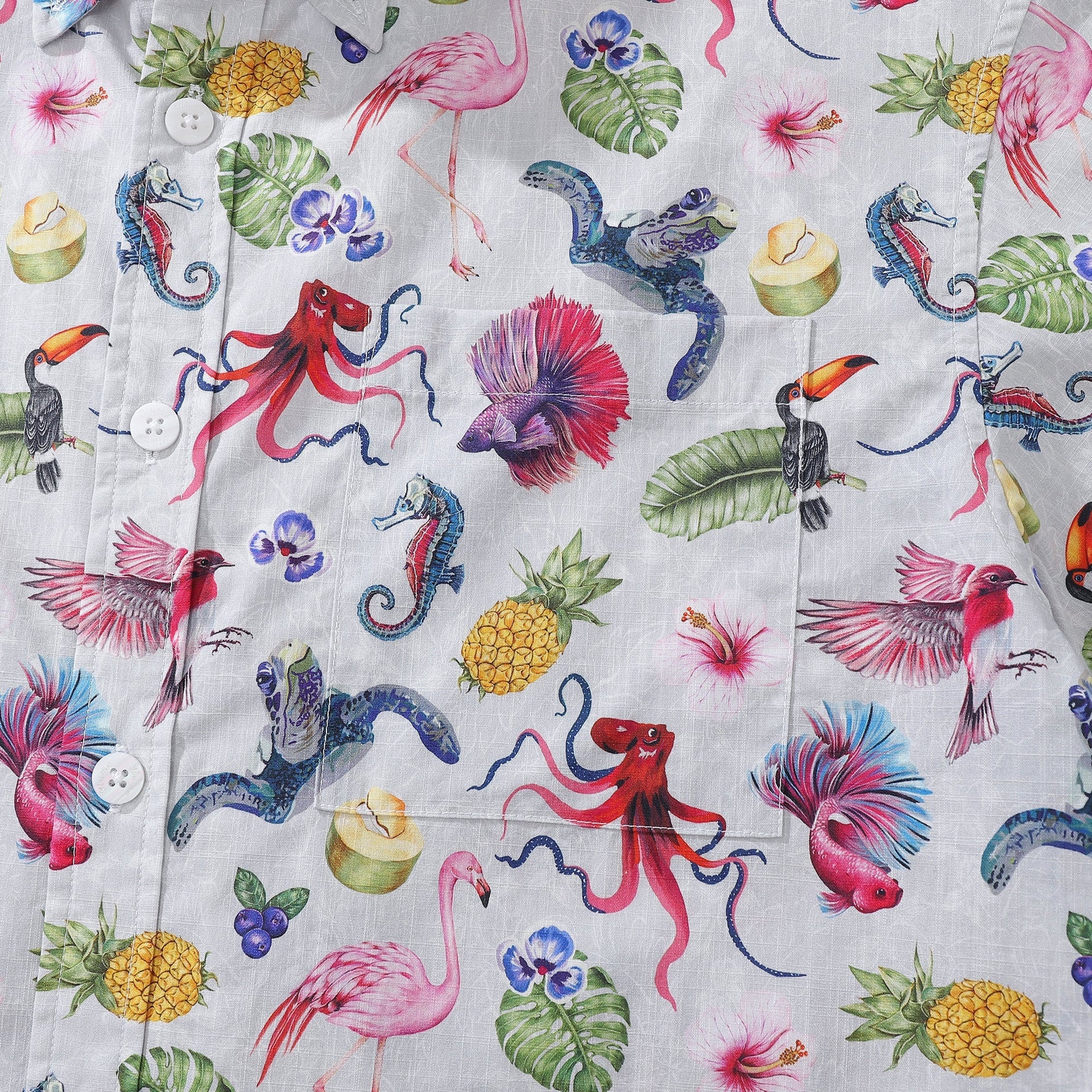 Tropical Symphony Print Men's Cotton Short Sleeve Aloha Shirt