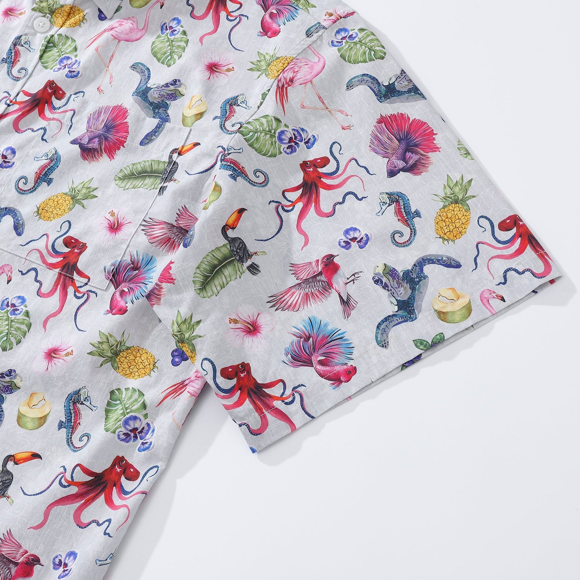 Tropical Symphony Print Men's Cotton Short Sleeve Aloha Shirt