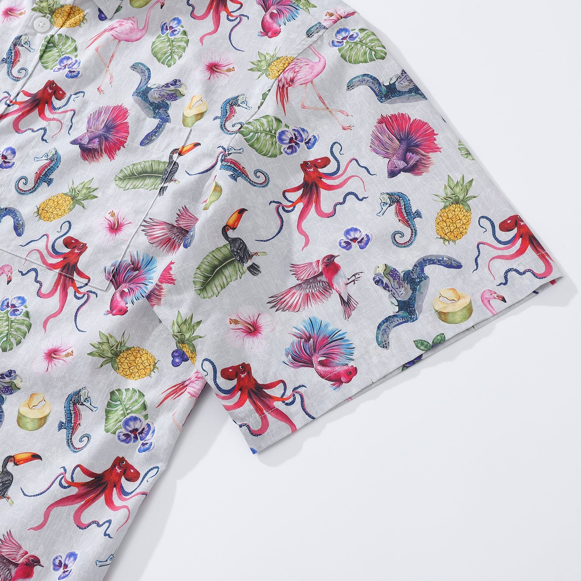 Tropical Symphony Print Men's Cotton Short Sleeve Aloha Shirt