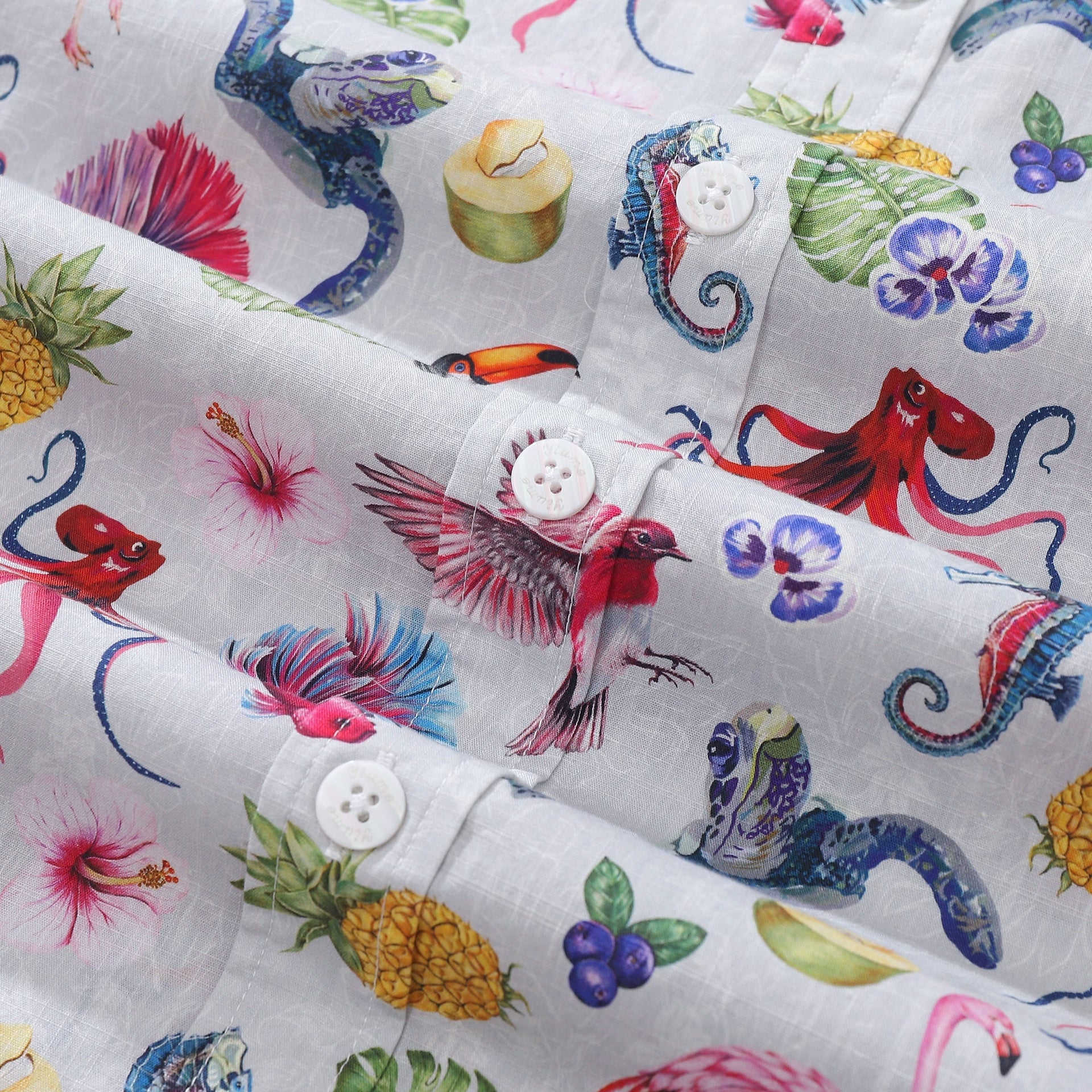 Tropical Symphony Print Men's Cotton Short Sleeve Aloha Shirt