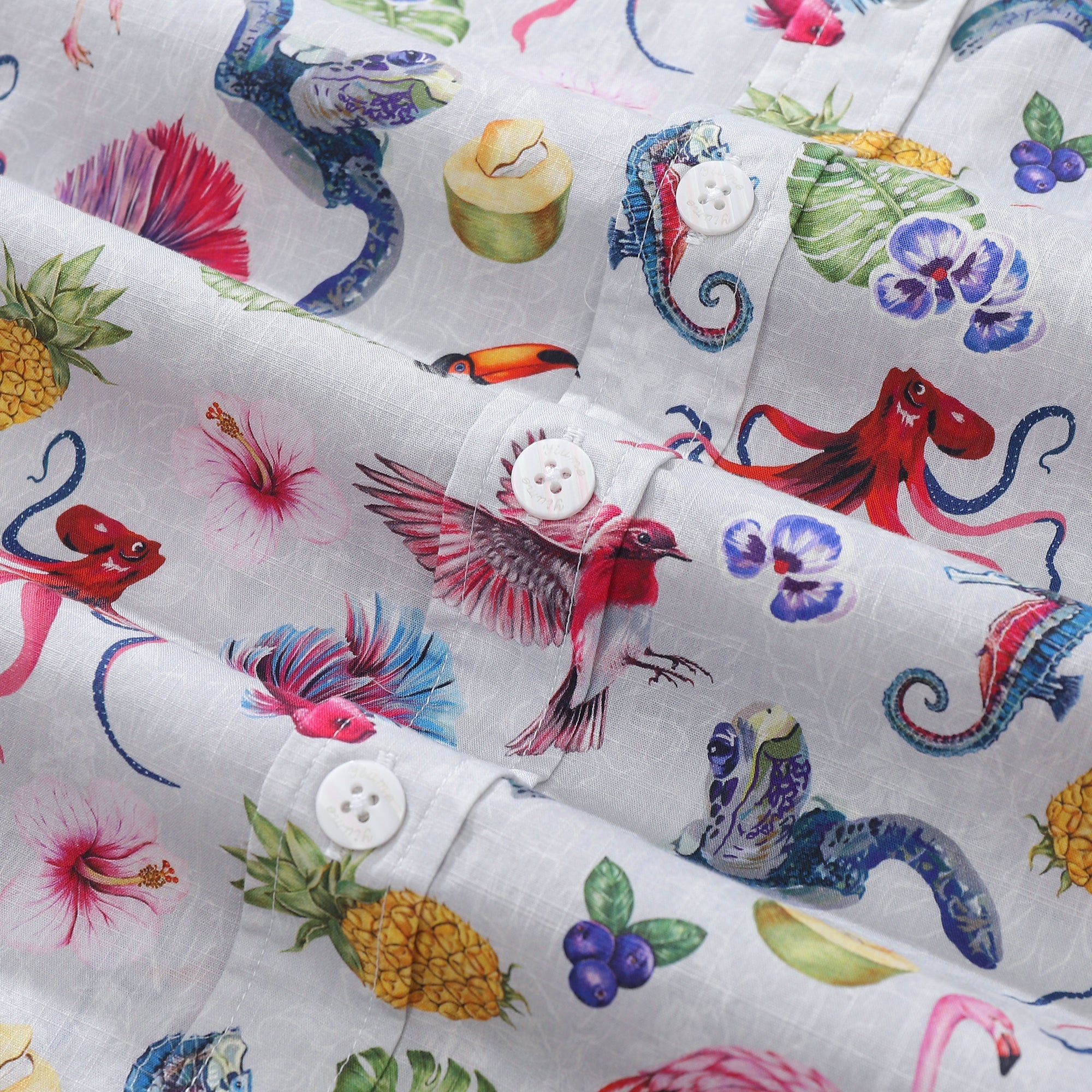 Tropical Symphony Print Men's Cotton Short Sleeve Aloha Shirt