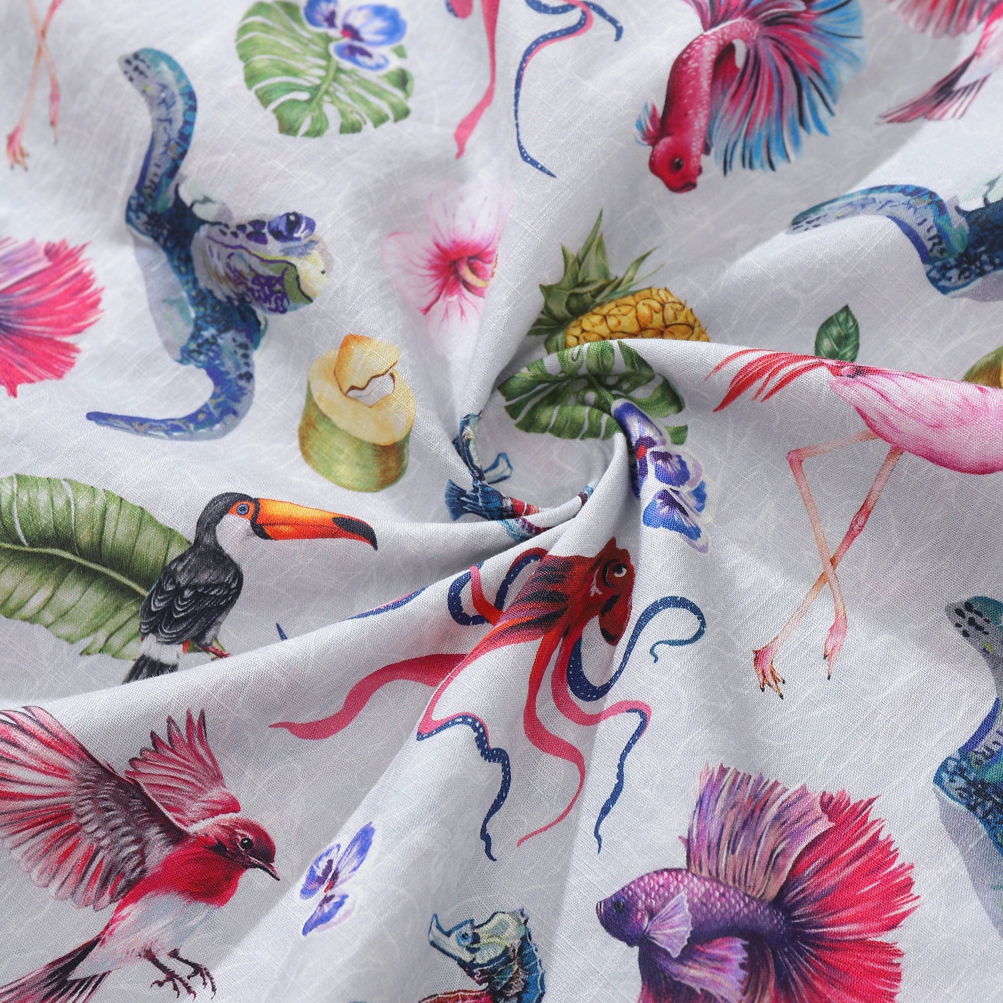 Tropical Symphony Print Men's Cotton Short Sleeve Aloha Shirt