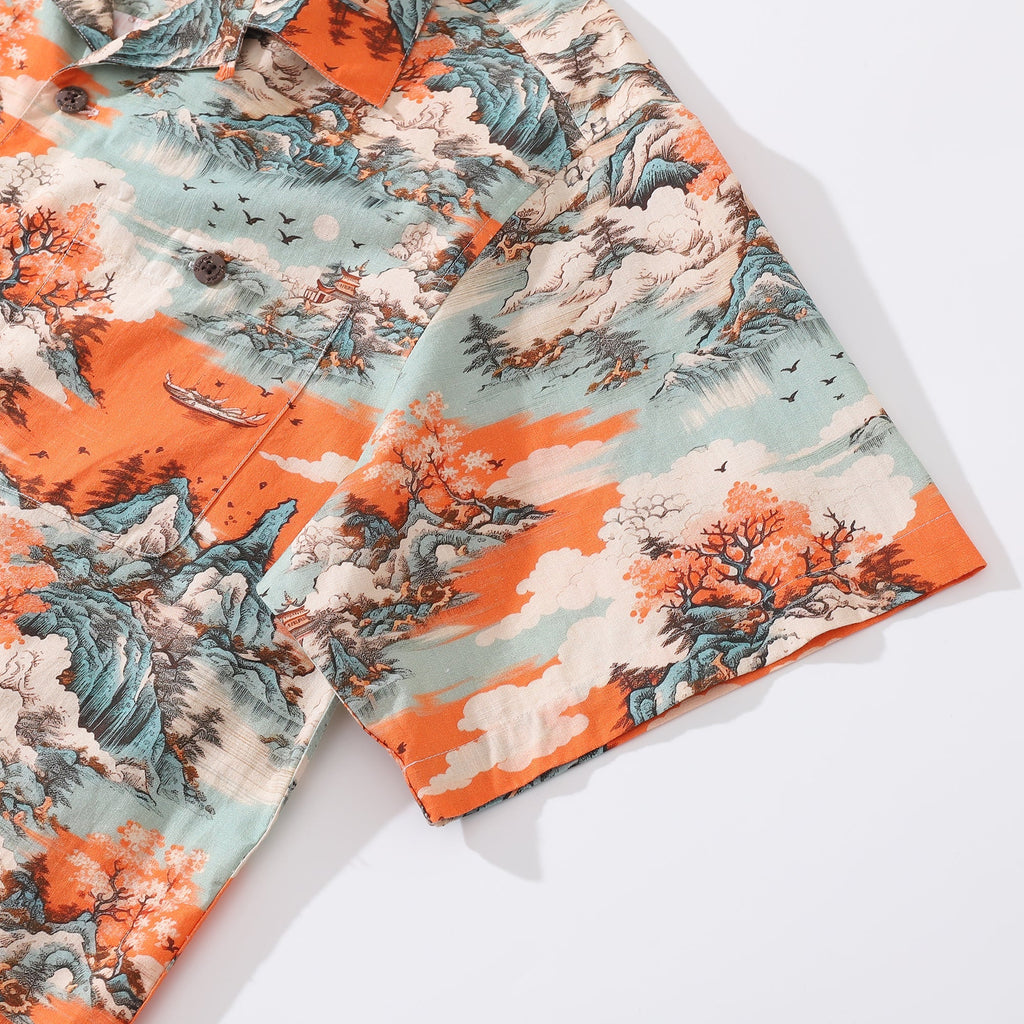 Men's 1950s Vintage Hawaiian Shirt Nature's Majesty Print Cotton