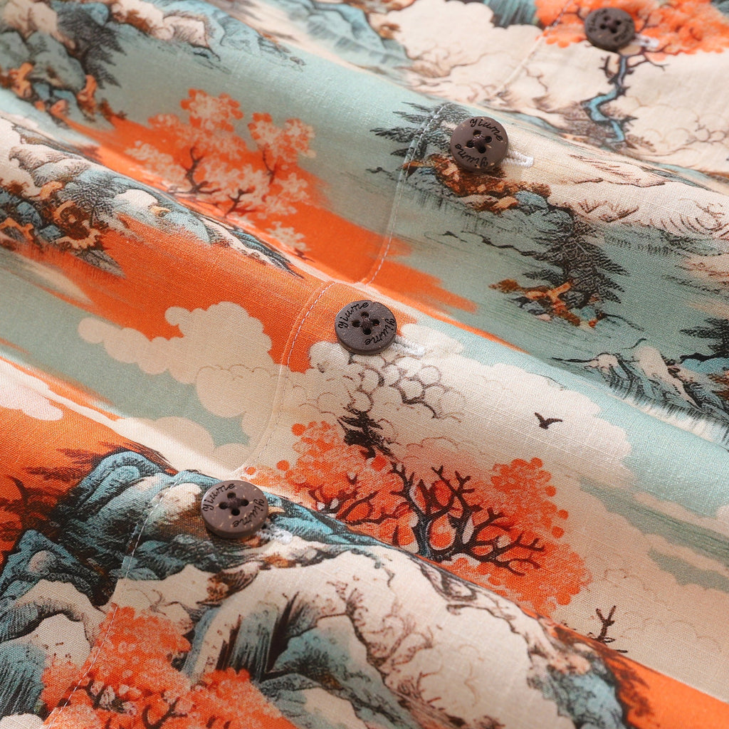 Men's 1950s Vintage Hawaiian Shirt Nature's Majesty Print Cotton