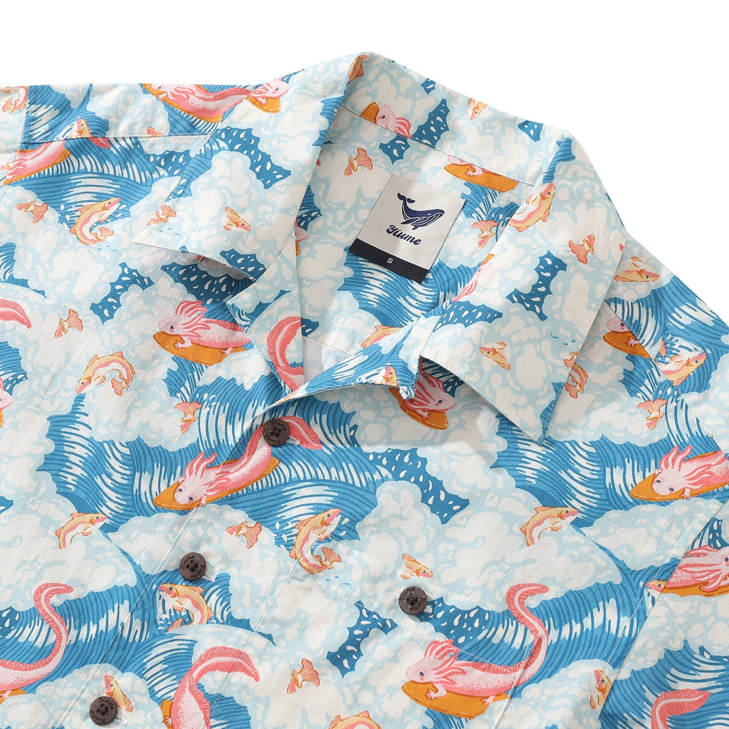 Axolotl Fun Surfing Cotton Camp Collar Hawaiian Shirt