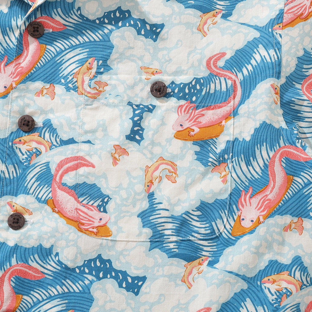 Axolotl Fun Surfing Cotton Camp Collar Hawaiian Shirt