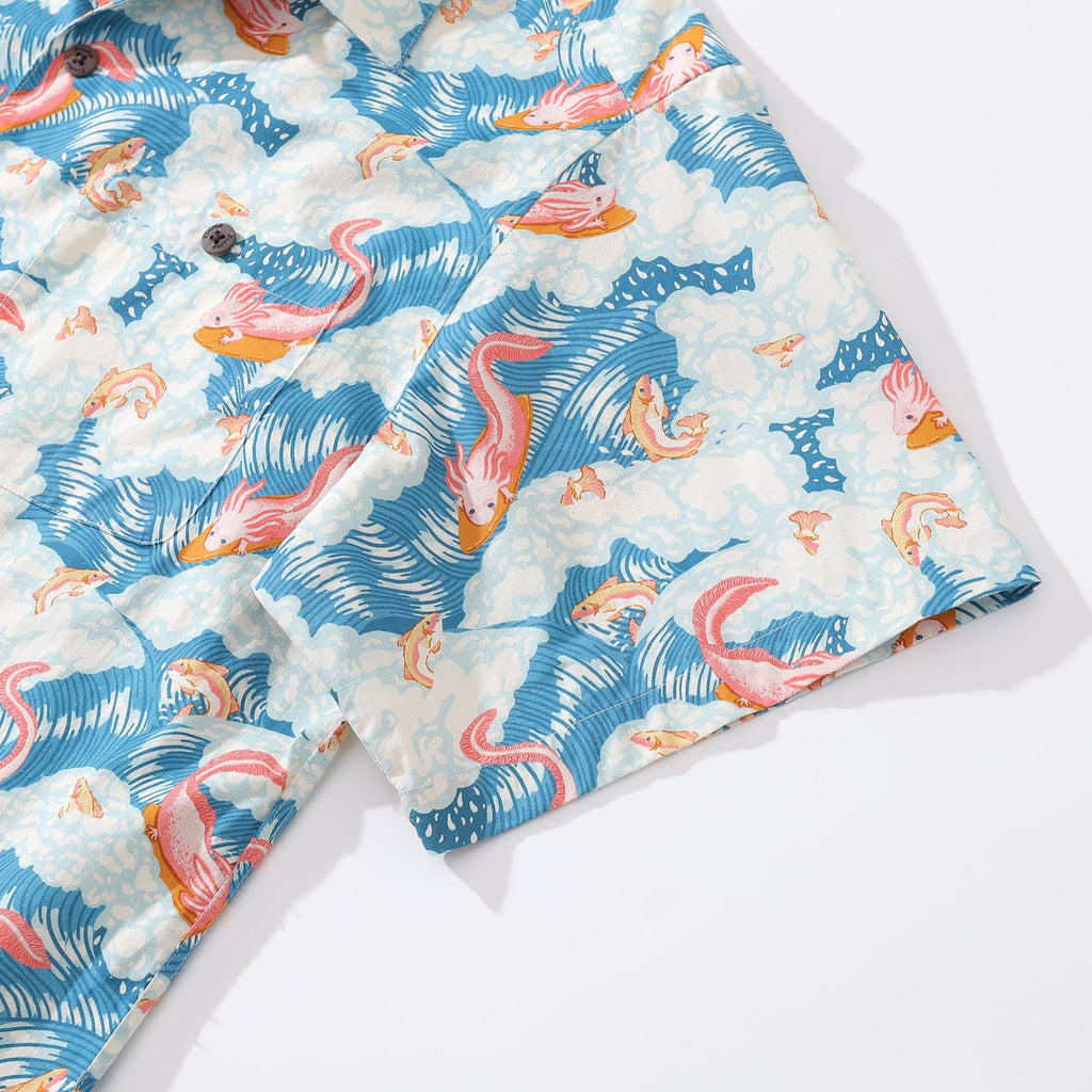 Axolotl Fun Surfing Cotton Camp Collar Hawaiian Shirt