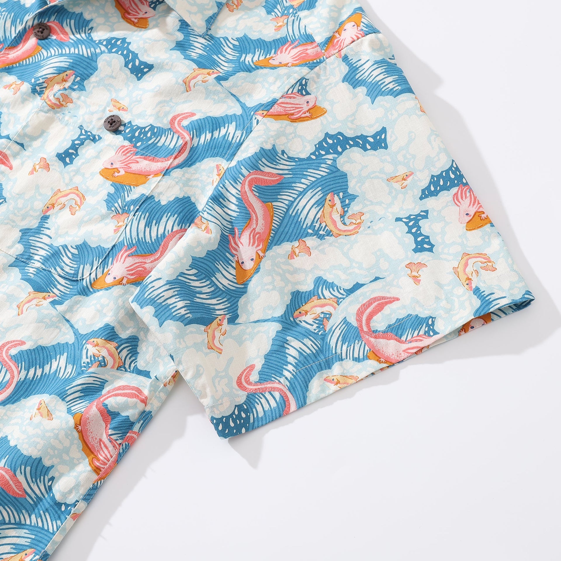 Axolotl Fun Surfing Cotton Camp Collar Hawaiian Shirt