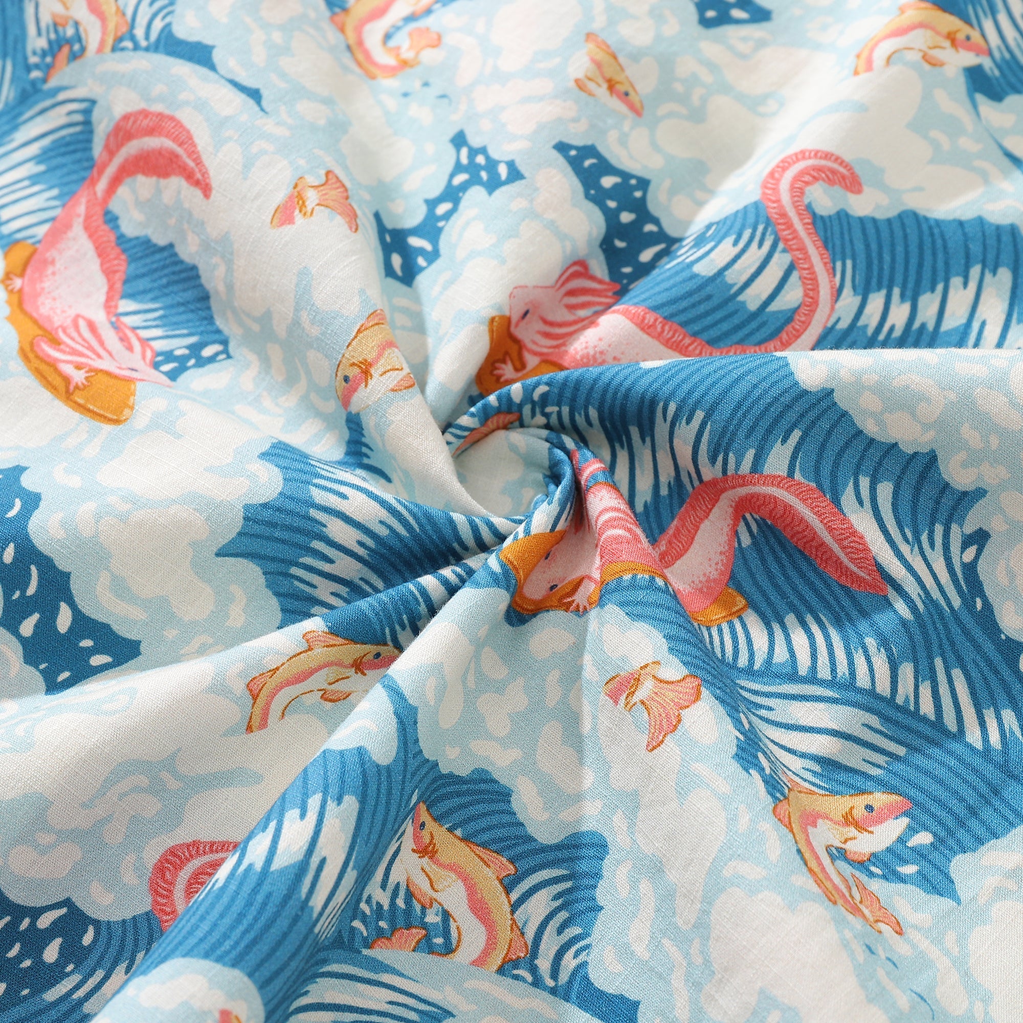 Axolotl Fun Surfing Cotton Camp Collar Hawaiian Shirt