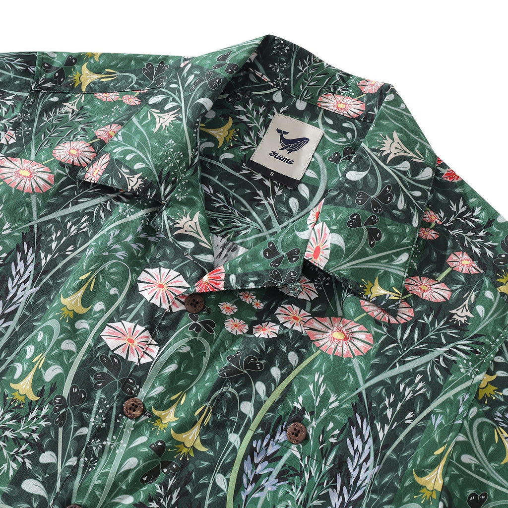 Men's Meadow Scent Floral Camp Collar Cotton Shirt
