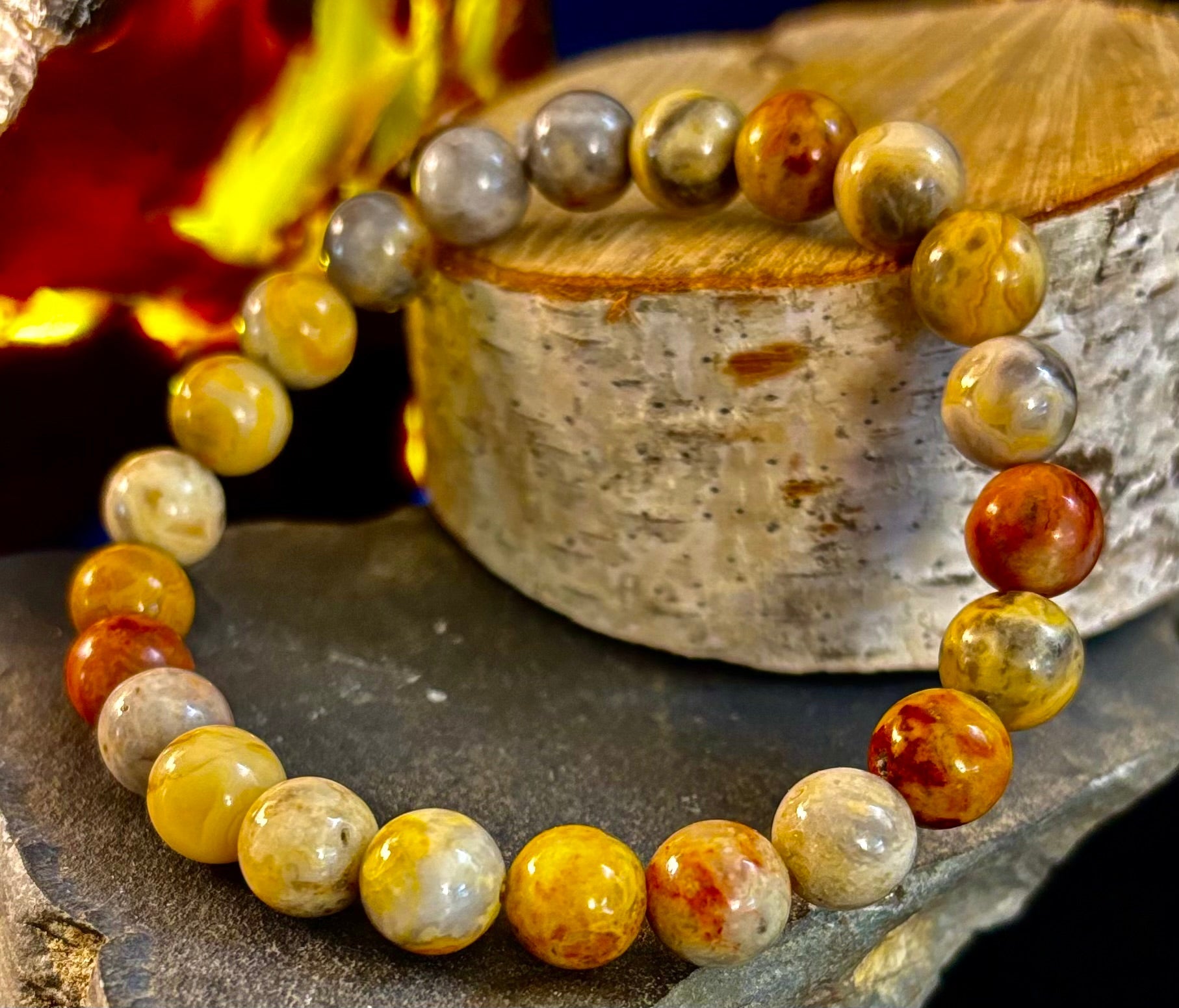 Crazy Lace Jasper Bracelet – 8mm Beads for Joy, Laughter, Support (Medium Wrists)