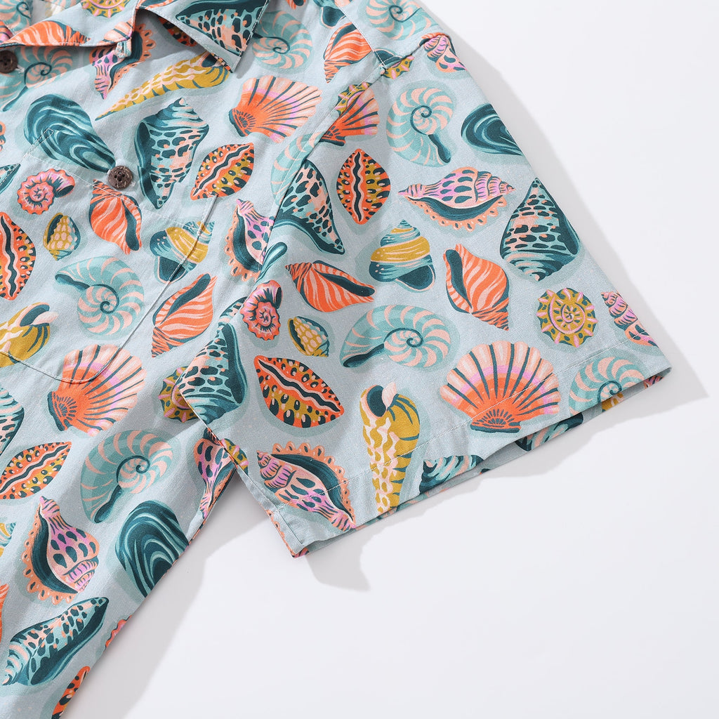 Men's Sublime Shells Print Camp Collar Cotton Shirt