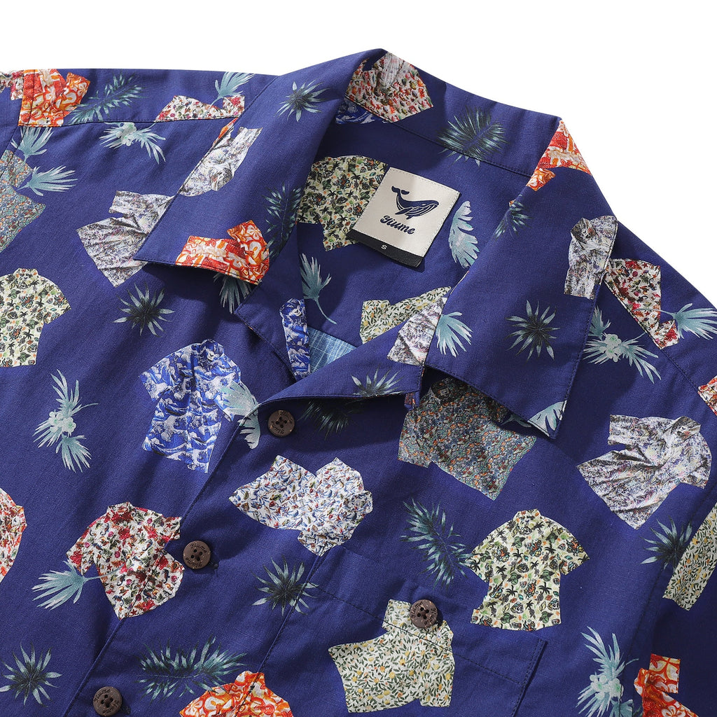 Men's Multi-Print Hawaiian Shirt 100% Cotton Camp Collar