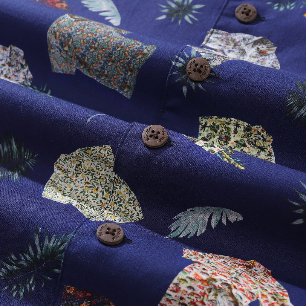 Men's Multi-Print Hawaiian Shirt 100% Cotton Camp Collar