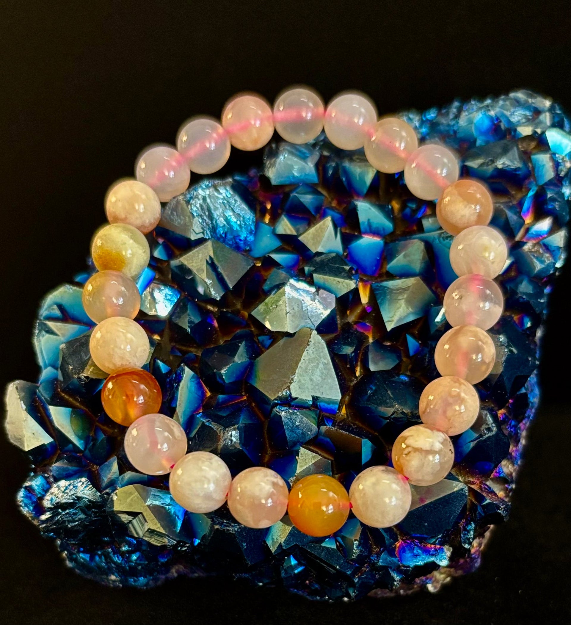 Pink Flower Agate (Cherry Agate) Bracelet – 8mm Beads, Small to Medium Wrists