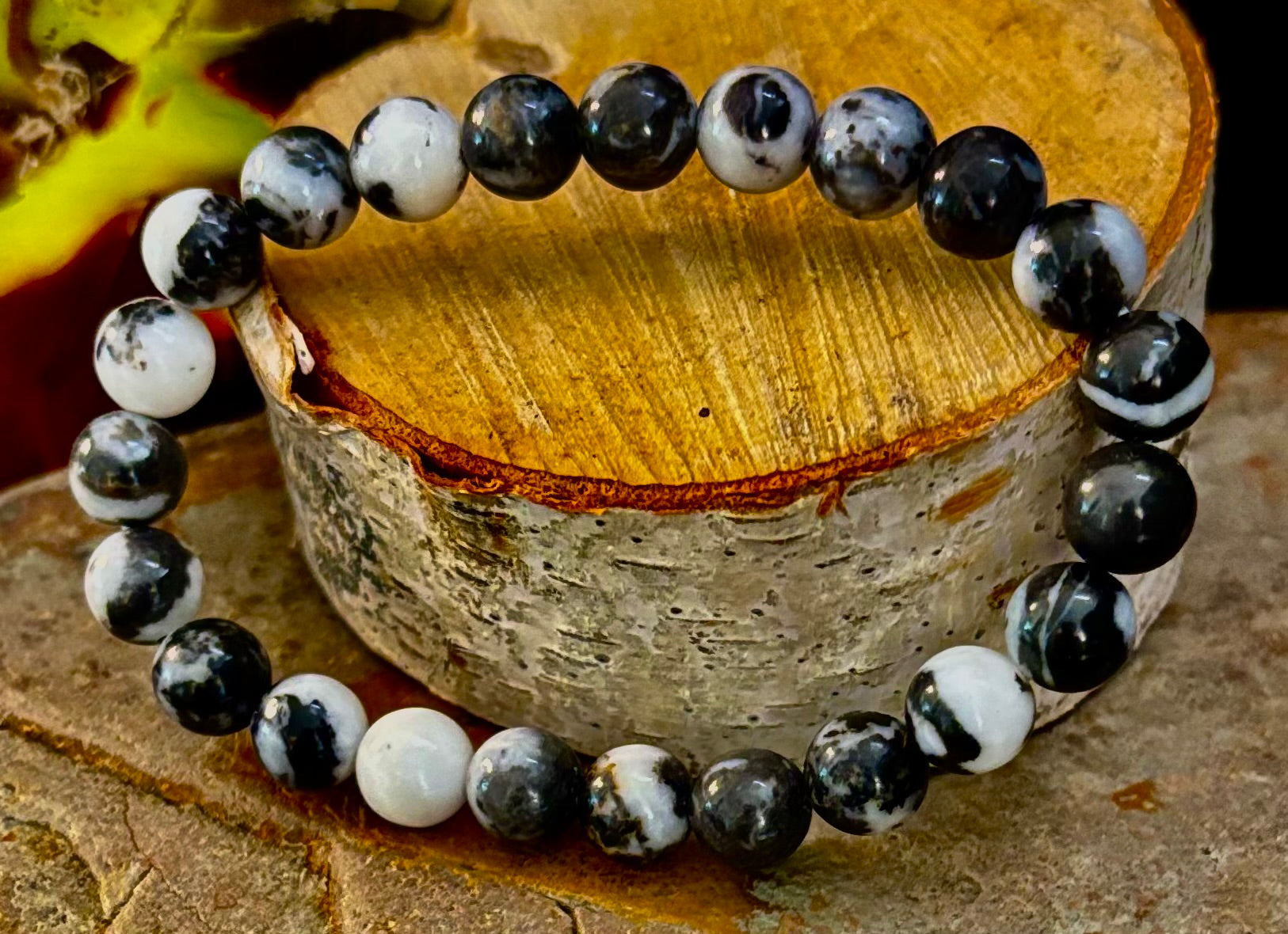 Zebra Stone Bracelet 8mm Beaded Stretch Stackable Accessory