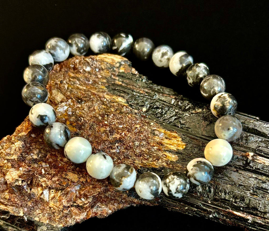 Zebra Stone Bracelet 8mm Beaded Stretch Stackable Accessory