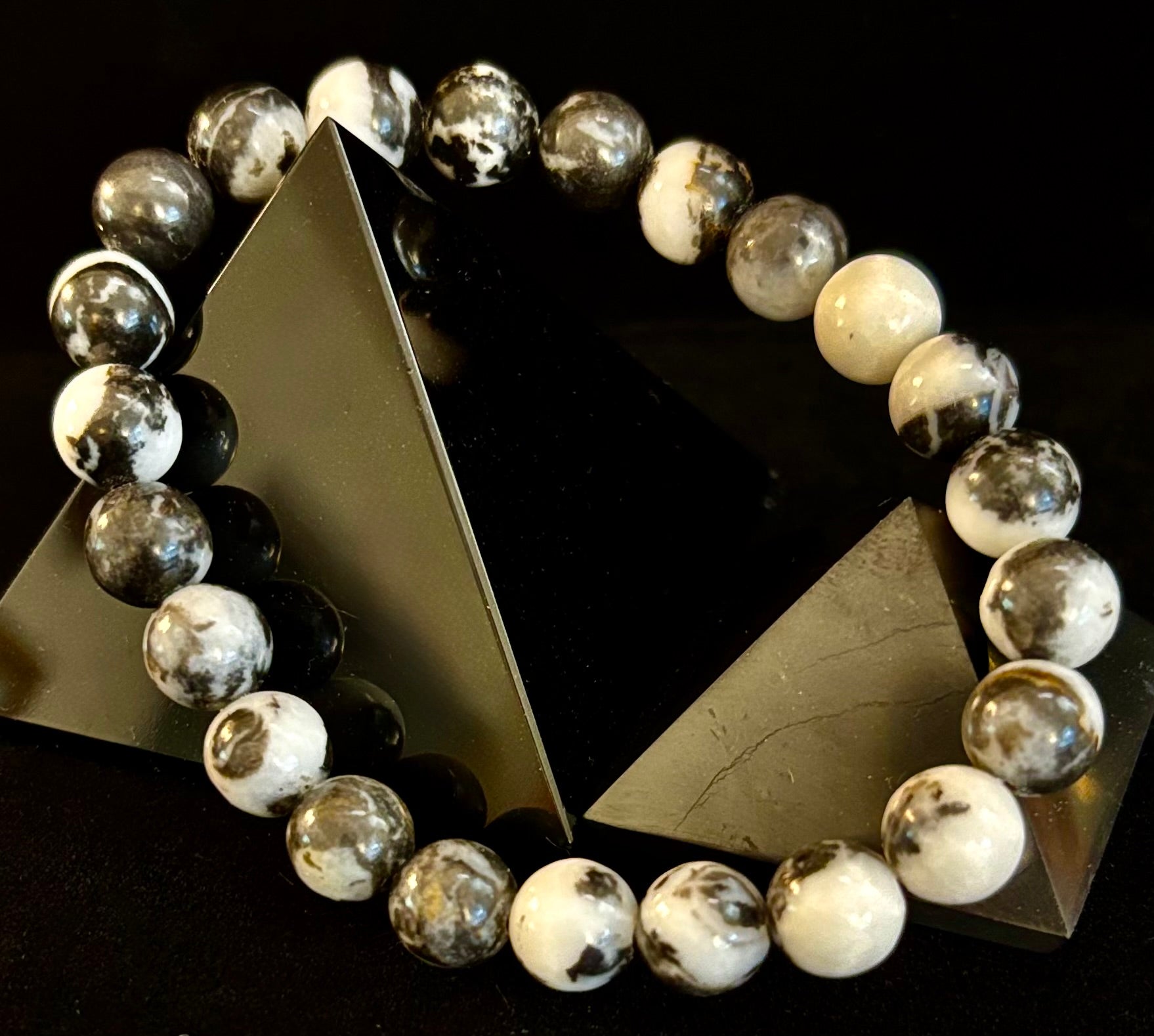 Zebra Stone Bracelet 8mm Beaded Stretch Stackable Accessory