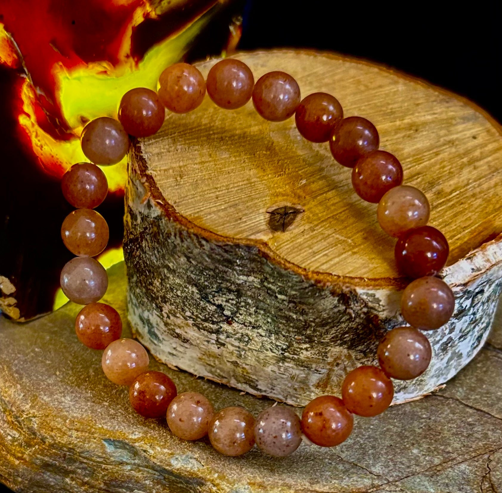 Dark Strawberry Quartz Bracelet – 8mm Beads, Medium Wrists