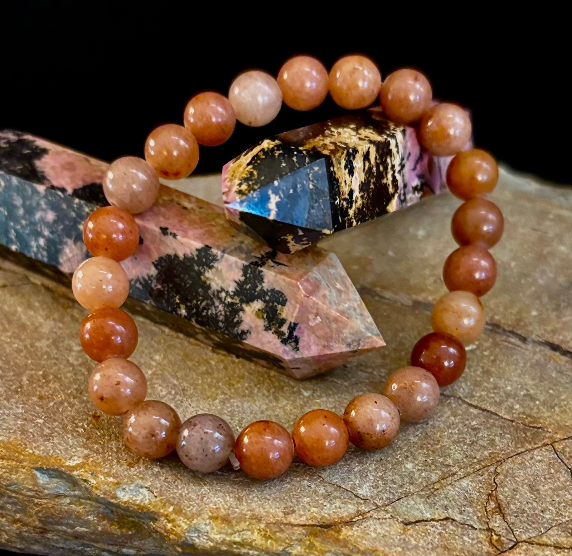 Dark Strawberry Quartz Bracelet – 8mm Beads, Medium Wrists