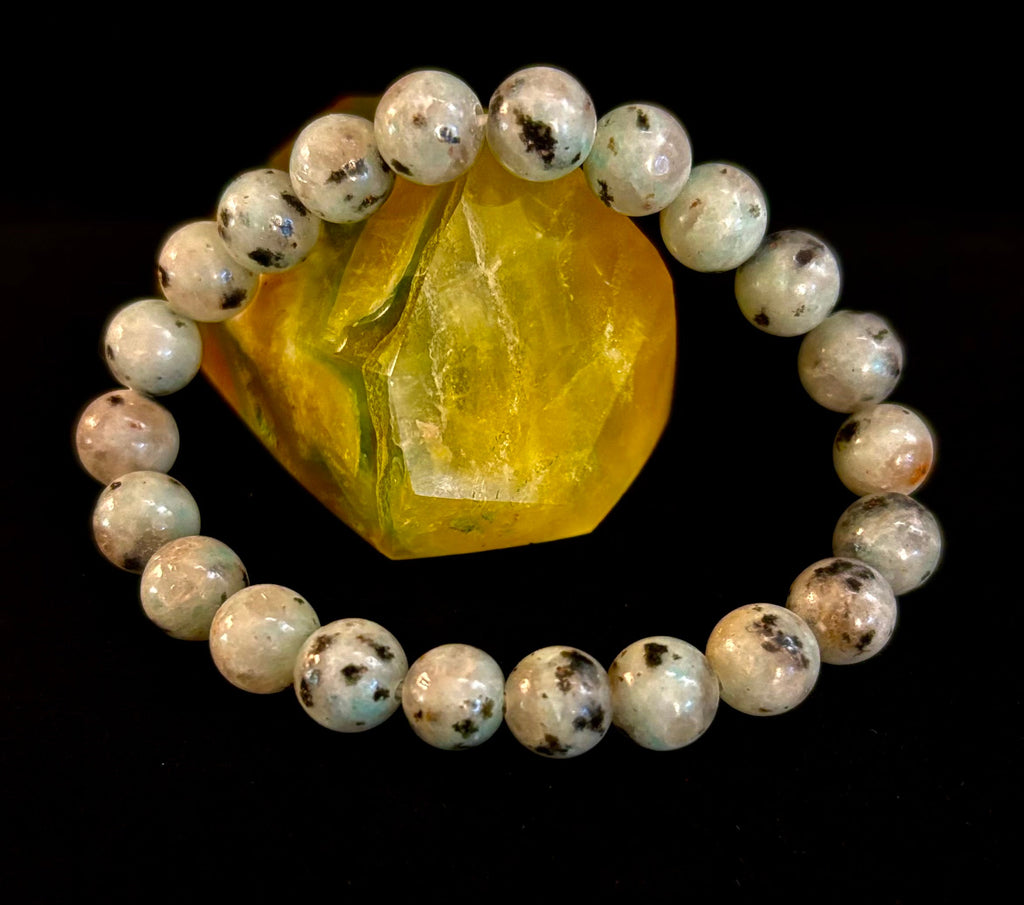 Sesame Kiwi Jasper Bracelet – 8mm Beads, Medium Wrists