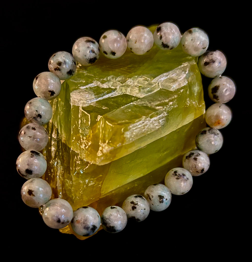 Sesame Kiwi Jasper Bracelet – 8mm Beads, Medium Wrists