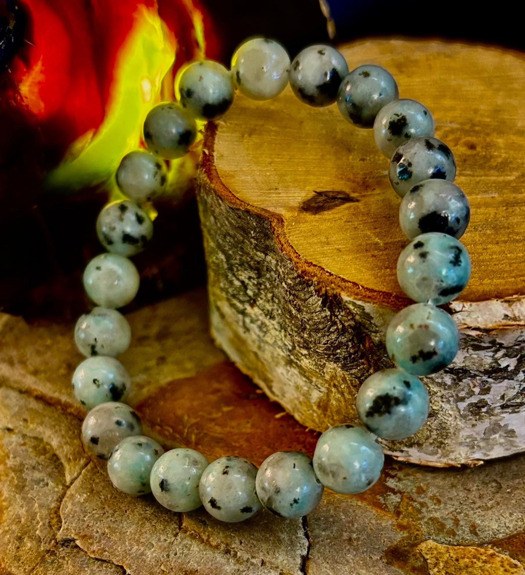 Sesame Kiwi Jasper Bracelet – 8mm Beads, Medium Wrists
