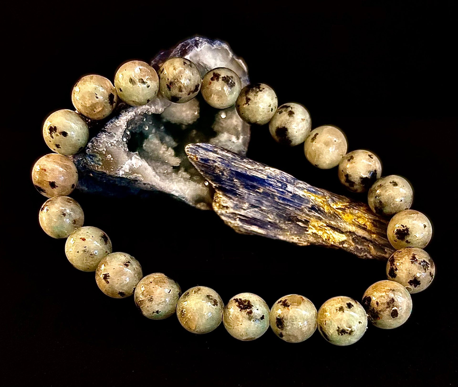 Sesame Kiwi Jasper Bracelet – 8mm Beads, Medium Wrists