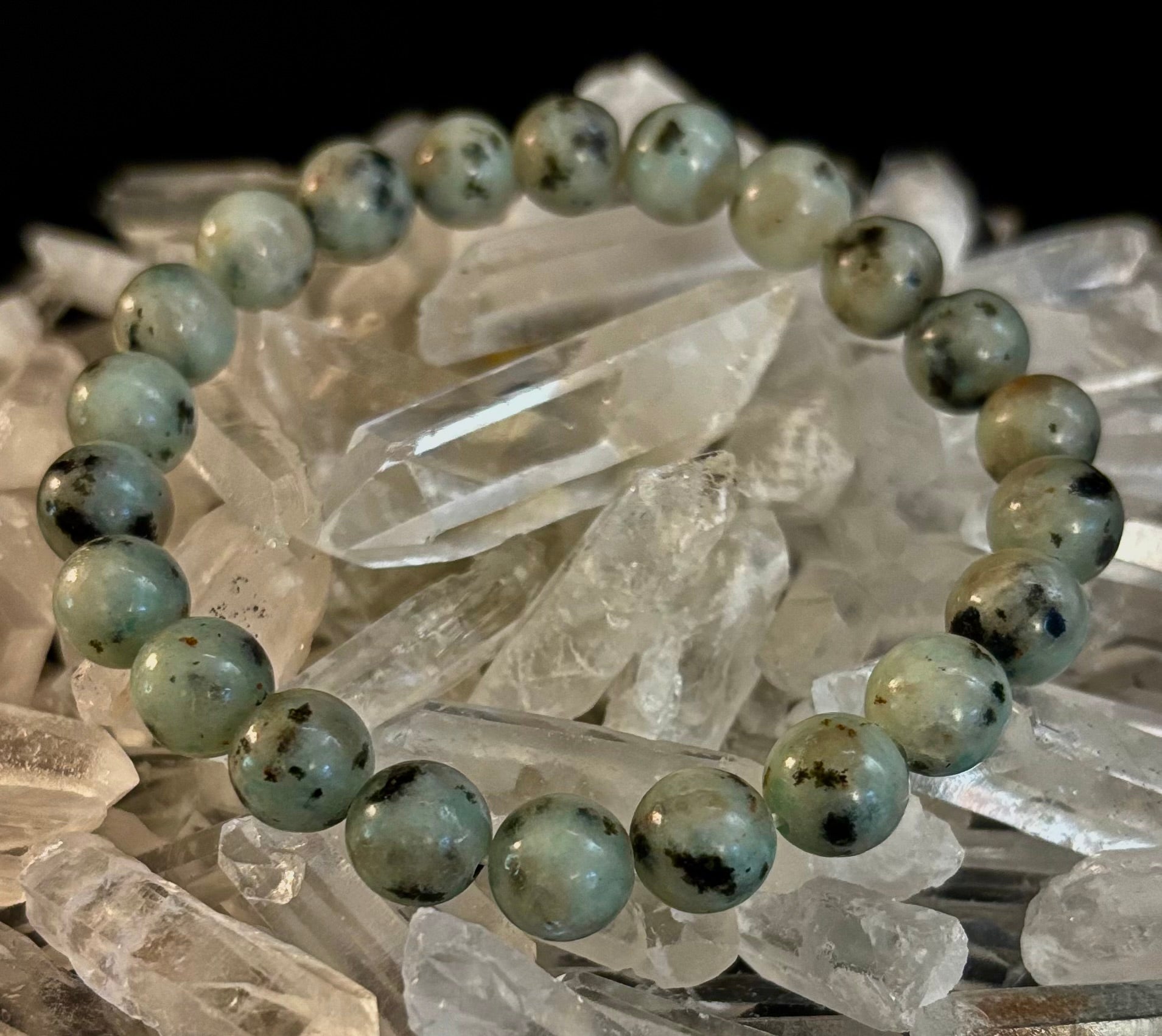 Sesame Kiwi Jasper Bracelet – 8mm Beads, Medium Wrists