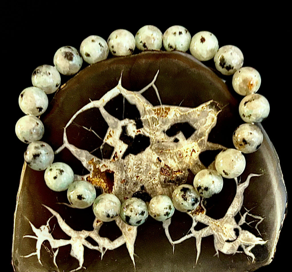 Sesame Kiwi Jasper Bracelet – 8mm Beads, Medium Wrists