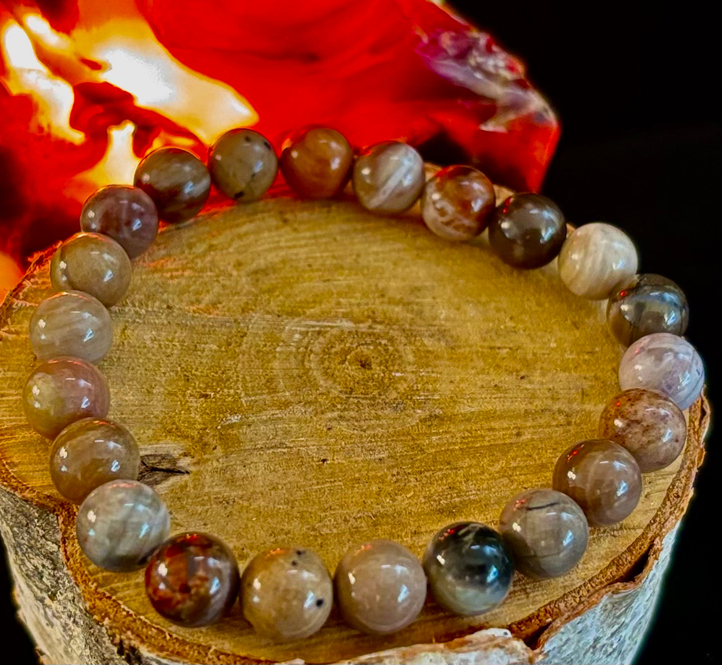 Petrified Wood Bracelet – 8mm Beads, Medium Wrists