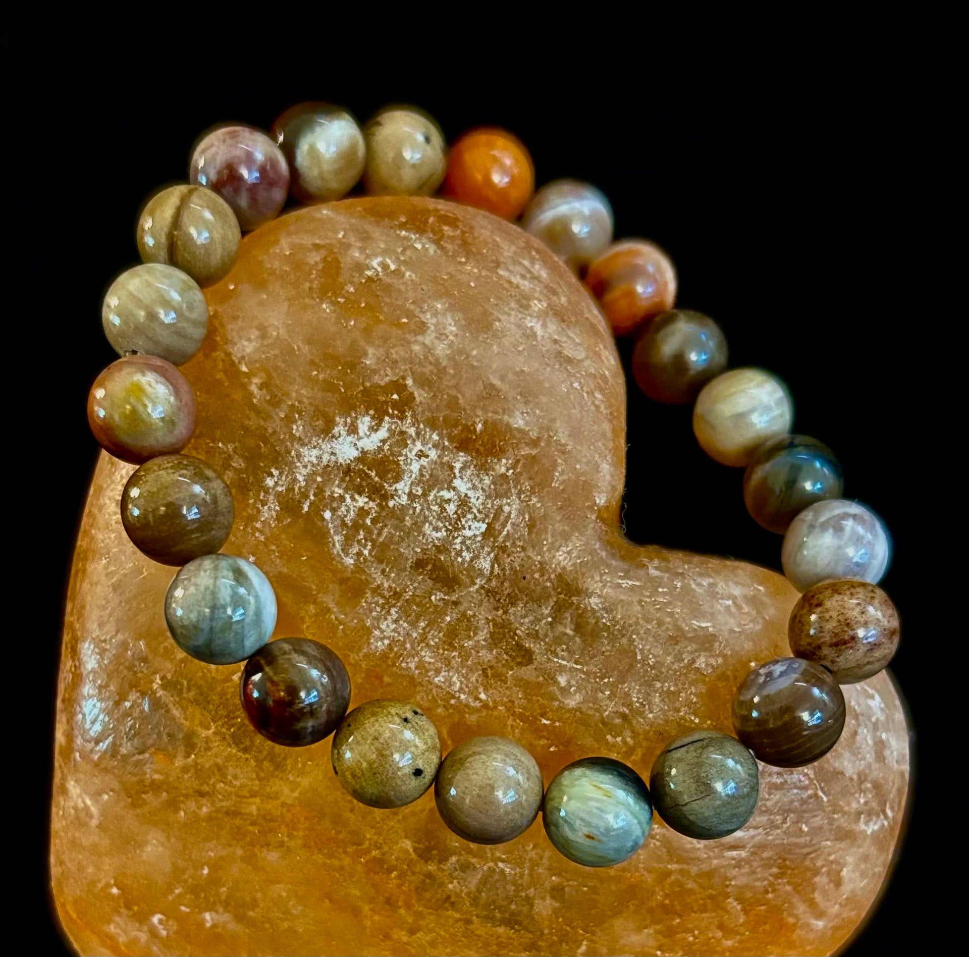 Petrified Wood Bracelet – 8mm Beads, Medium Wrists