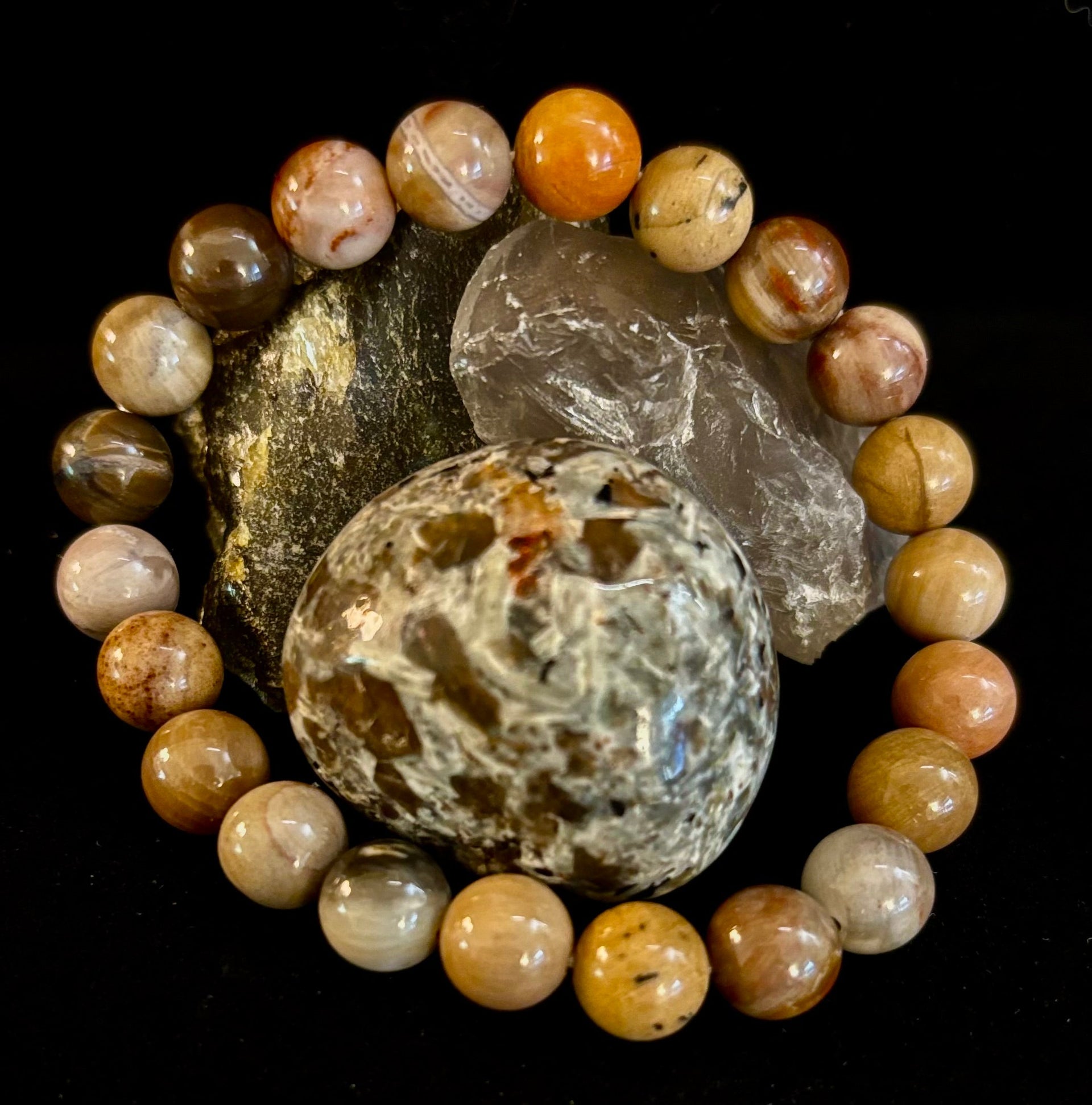 Petrified Wood Bracelet – 8mm Beads, Medium Wrists