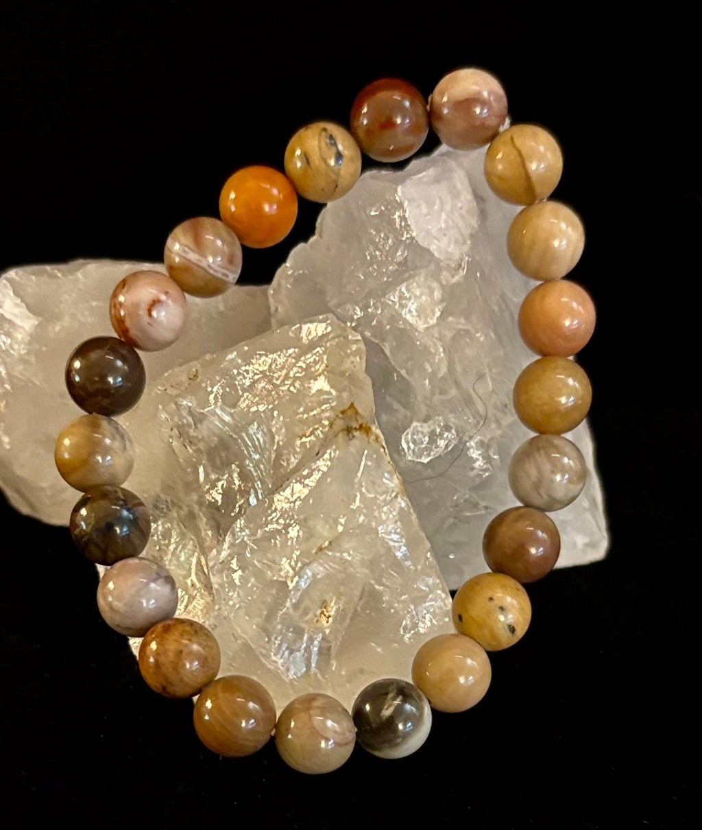 Petrified Wood Bracelet – 8mm Beads, Medium Wrists